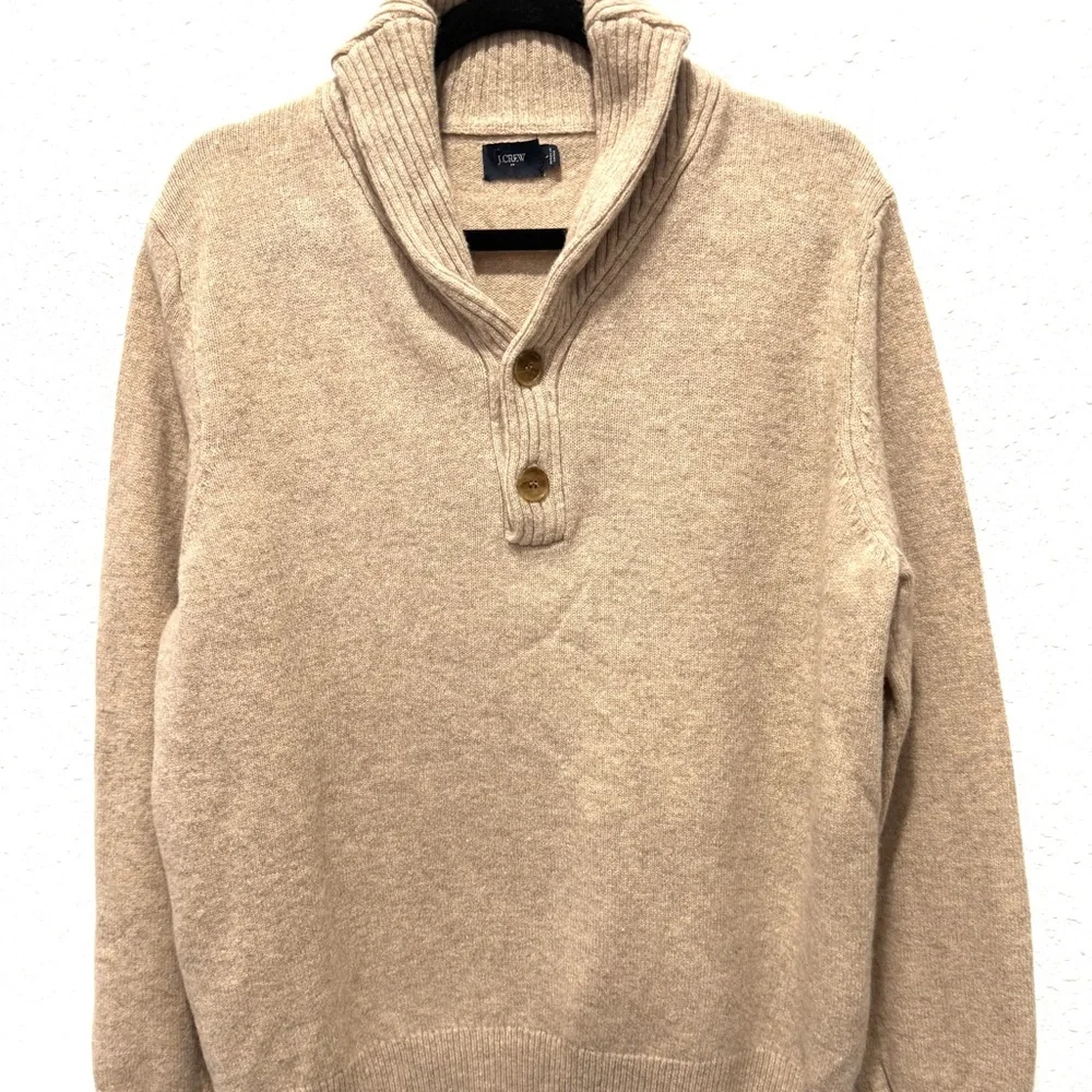 J.‎ Crew Men's  lambswool Tan men's shawl-collar sweater L